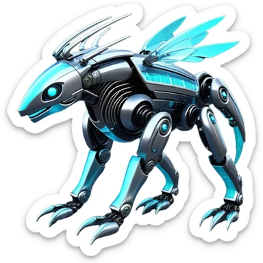 Epic legendary rare glowing mechanical Shiny sparkly transparent bioluminescent luminescent vibrant bright pastel dark exotic iridescent colorful gradients futuristic modern metallic glossy glittery fantasy-cyber-Fakémon-Vernid-robot-creature sticker