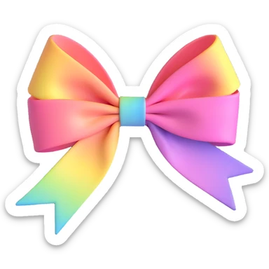 3D emoji style bow, pastel pink, rainbow gradient effect sticker