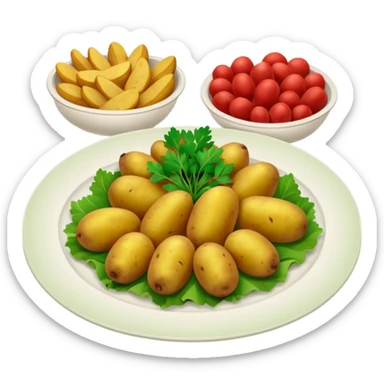 prato de jantar de buffet com batatas carnes e vegetais verdes sticker