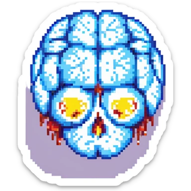 Change this 3D melting brain icon to pink color, keep it fully front facing with pixel art accents and shiny look, background transparent. sticker