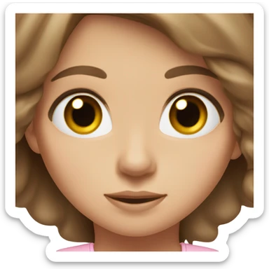 A girl with hazel eyes long brown hair wearing a light pink top sticker