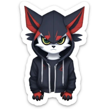 Cool Dark Edgy Absol-Noivern-Quilava-Litten-Pokémon with edgy stripes hoodie spiked collar punk Full Body sticker