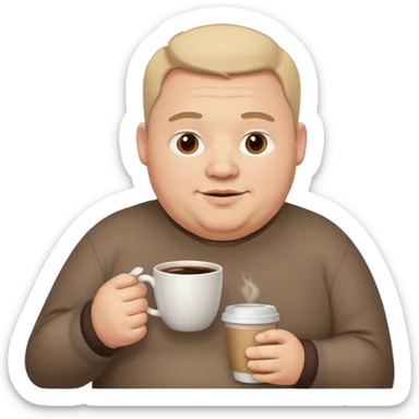 fat man, hold a cup of coffee sticker