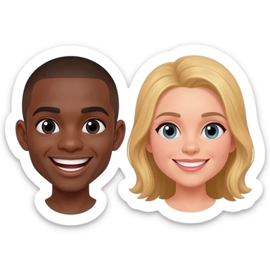 Black man with shaved head laughing with blonde woman sticker