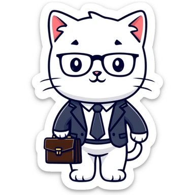 kitten in a suit holding a briefcase and wearing glasses sticker