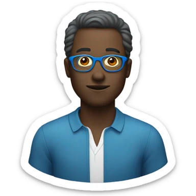 Dark man with bright blue glasses sticker