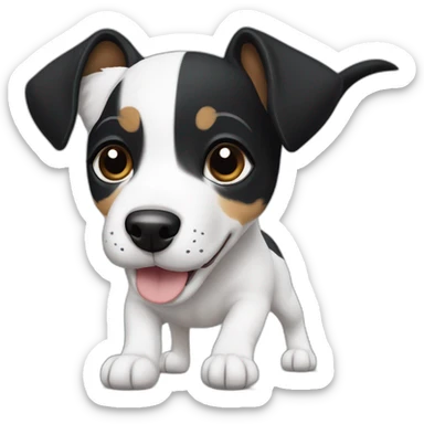 Black Jack Russel terrier puppy with white stripe running up middle of face sticker