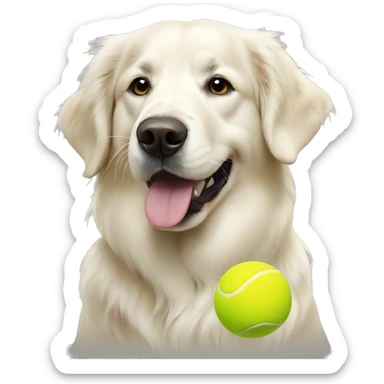 white golden retriever with tennis ball sticker