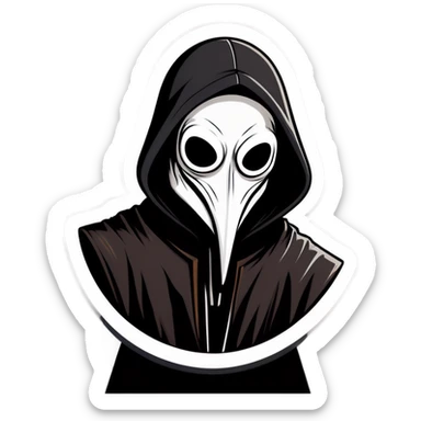 Man wearing a black plague doctor mask in a hood being angry sticker