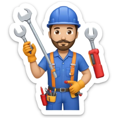 Hispanic HVAC technician with goatee beard as an action figure logo with HVAC tools sticker