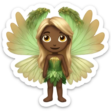 big wings, Beautiful, fairy, gold, brown, dark green, green, long hair sticker