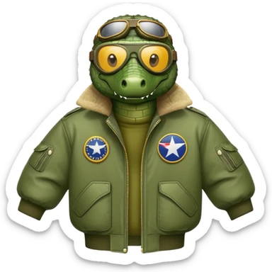crocodile wearing bomber jacket and aviator goggles sticker