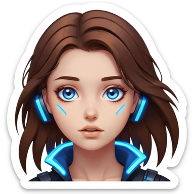 Neon cyberpunk style 
girl with brown hair and blue eyes 
falls sticker