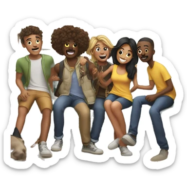playful group of friends indoors sticker