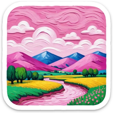 van gogh slop style pink SPAM art landscape sticker