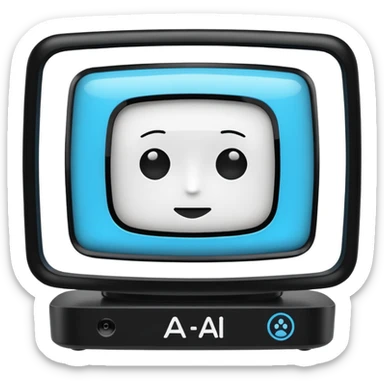 A 2d TV box facing the camera that reads AI sticker