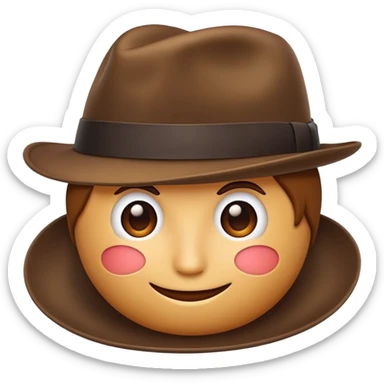A fedora emoji in the style of Apple emojis, with a sleek and modern look, brown color. sticker