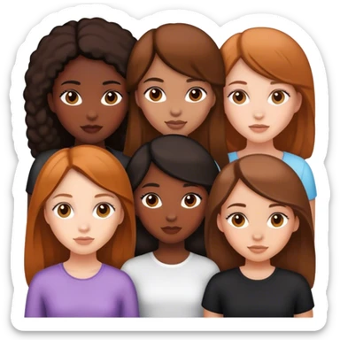 4 girls together, 2 black girls and 2 white girls with brown hair sticker