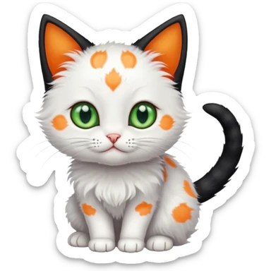 Black kitten with green eyes with small white kitten with orange spots and blue eyes adorable cute tiny  sticker