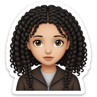 a girl with curly dark brown hair and dark brown eyes. add a best friend who is black with black braids and dark brown eyes sticker