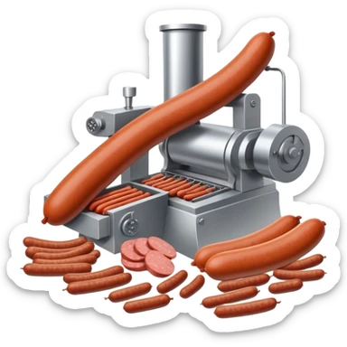 sausage factory with meat processing equipment and sausages sticker