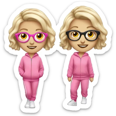 dancing-fair-haired-white-girl-pink-oversize-tracksuit wearing glasses  sticker
