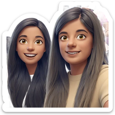 happy girls with long hair sticker