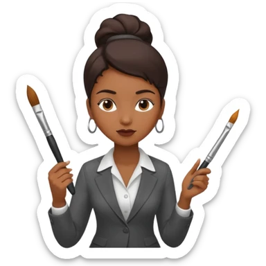 business woman painting sticker