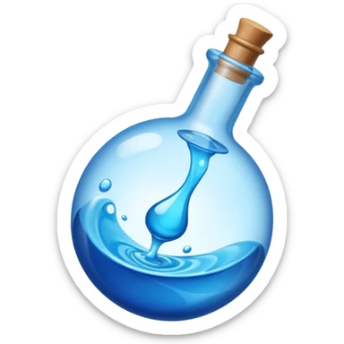FANTASY MAGIC MANA BLUE POTION TILTED TO THE LEFT IN A CIRCLE BOTTLE very glossy sticker