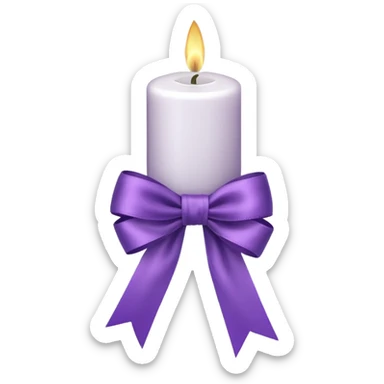 white candle with a purple ribbon sticker