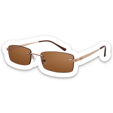 tiny Y2K brown rimless glasses, narrow rectangular lenses, angled view, brown lenses sticker