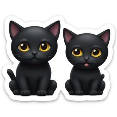 Two black cats, one small, one big, sitting next to each other  sticker