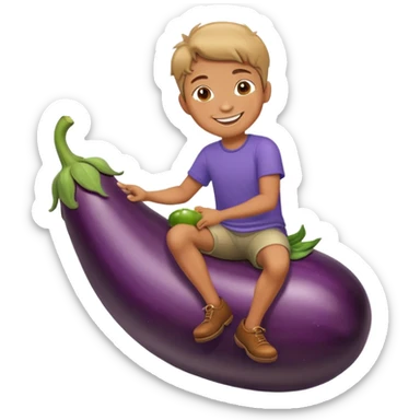 A boy riding an eggplant  sticker