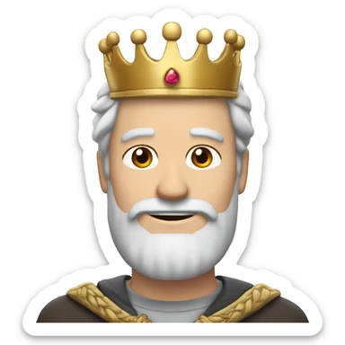 smiling white man with brown beard grey patch of hair on the temples and a crown sticker