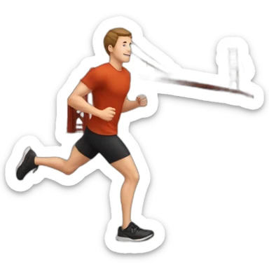 young white guy with brown hair jogging with san francisco golden gate bridge in the background sticker