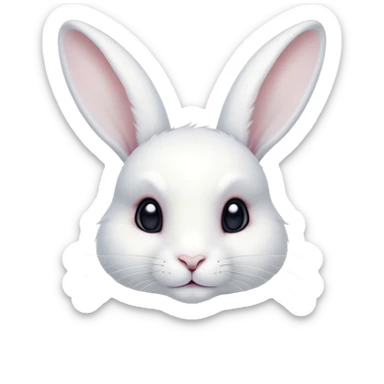 Cinematic Noble White Rabbit Portrait Emoji, Poised and regal, with a graceful, compact build and a pristine, silky white fur, long perky ears and gentle, soulful dark eyes, Simplified yet sharp and sophisticated features, highly detailed, glowing with a soft, dignified glow, high shine, intelligent and gentle, stylized with an air of refined elegance, focused and attentive, soft glowing outline, capturing the essence of a watchful and confident companion, so majestic it feels as though it could hop out of the screen with effortless authority! sticker