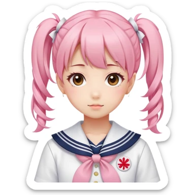 Cute anime girl with pink twin tails hairstyle wearing Japanese sailor style school uniform, kawaii style sticker