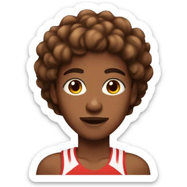 Brown skin, brown eyes, brown hair with red highlights teenager who is a runner sticker