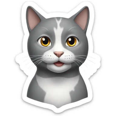 Grey cat with white mouth and neck smiling no white on forehead sticker