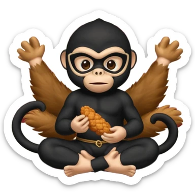 Ninja monkey sitting on a carpet eating fried chicken  sticker