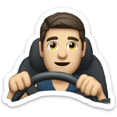 white guy with dark hair driving car behind the steering wheel sticker