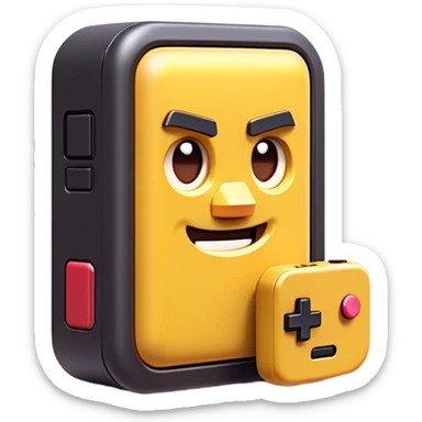 Clash of Clans aesthetic: Cinematic Playful Game Boy Portrait Emoji, rendered in a 3D vector-style similar to standard emojis with minimal shading and bold, simplified shapes. A compact, distinct form with signature details, softly glowing with a nostalgic gaming charm. Simplified yet unmistakably iconic, highly detailed and consistent, glowing with a soft radiance and high shine. Stylized with a touch of retro gaming magic and a soft glowing outline, capturing the essence of a beloved gaming relic with a friendly, playful manner! sticker