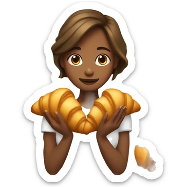 girl with brown hair below her shoulders holds croissants sticker