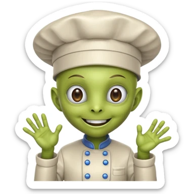 funny character with cook hat but not human also alien or robot sticker