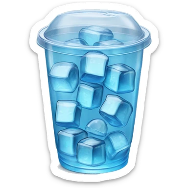 Realistic see through plastic cup and lid with half full Transluscent blue soda,straw and large ice cubes inside. sticker