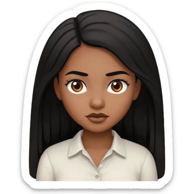 A black girl with long hair and think eyebrows wearing a white shirt  sticker
