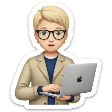 un estudiante que este parado con sus lentes y su laptop sticker