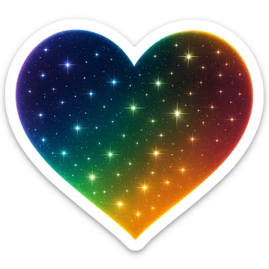 Modify the heart with a night sky gradient to rainbow night theme with a rainbow gradient, more stars, and a soft glow. Remove the background entirely  sticker