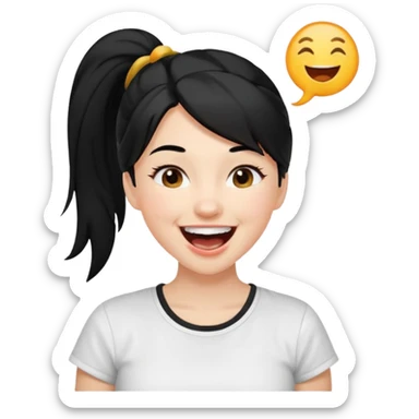 Cewe Ceria Kulit putih cerah, rambut hitam dikuncir dewasa Pakai gile putih. Lagi ketawa lepas sticker