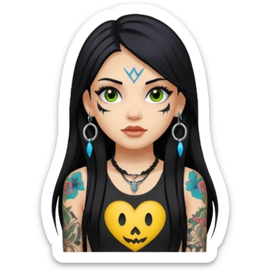 Girl with long black hair and tattoos at a rave sticker